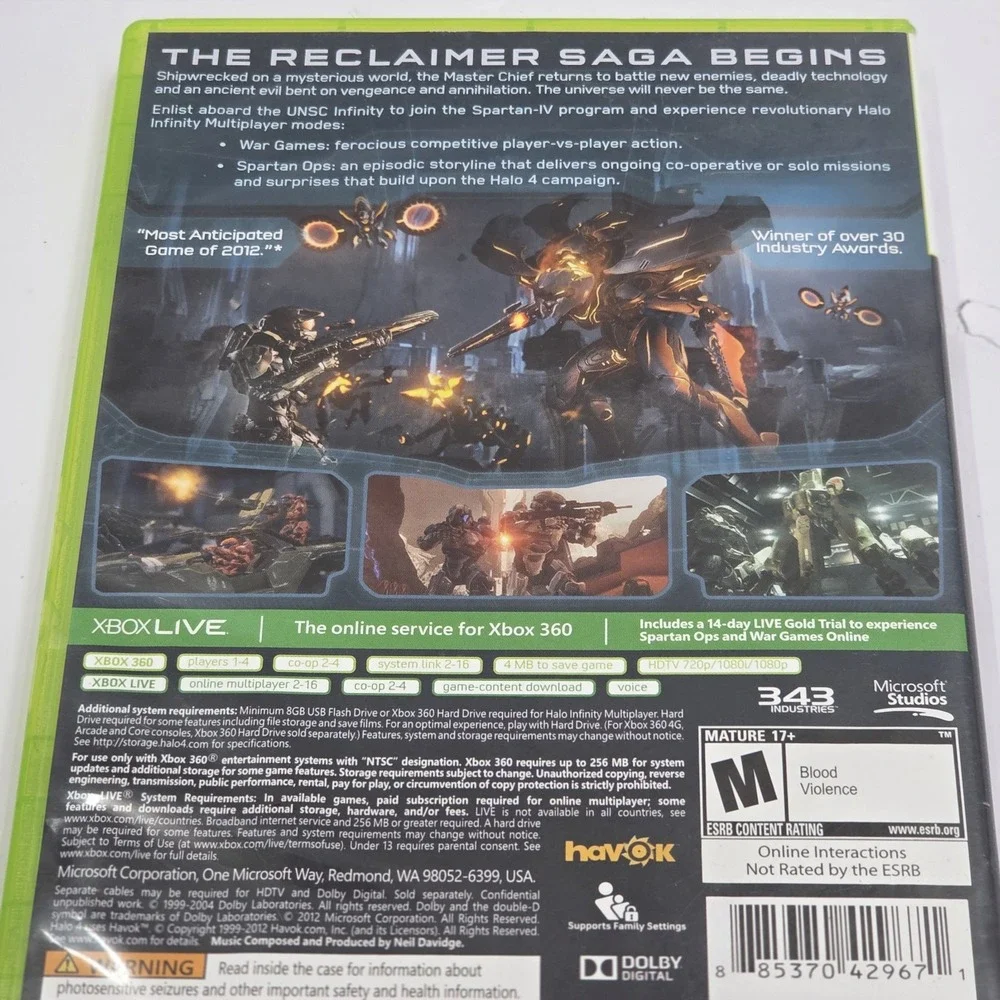 Halo 4 Microsoft Xbox 360 2-Disc Set CIB Master Chief
